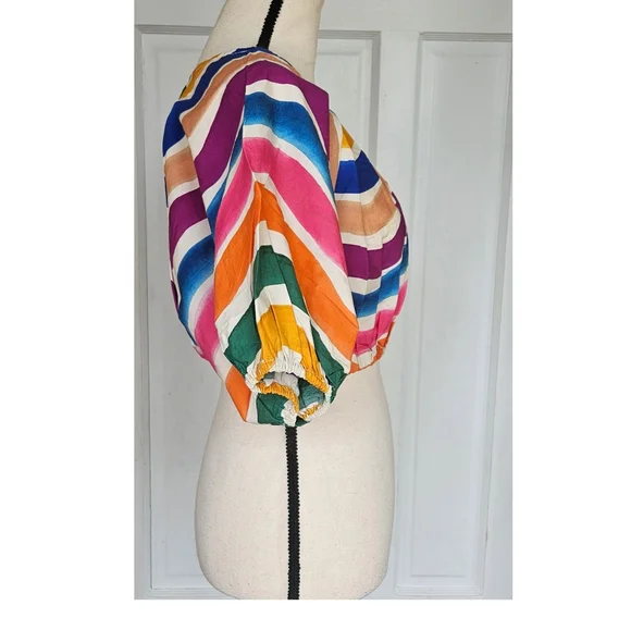 NWT FARM Rio 'Dancing Stripes' Puff Sleeve Crop Top, Size XS - Picture 5 of 16